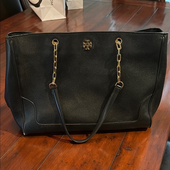 Tory Burch Marsden Black Leather Tote w/Gold Hardware - Picture 2 of 8